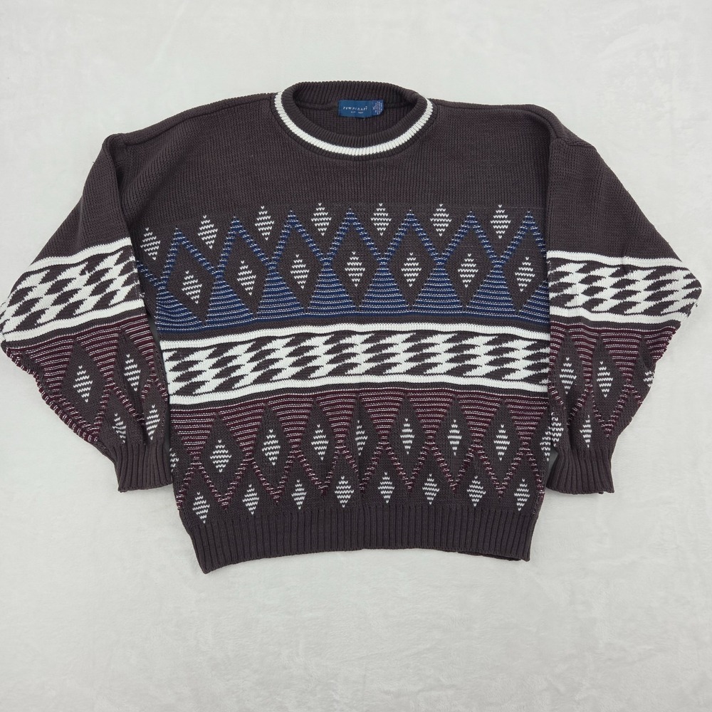 VTG Towncraft Knit Sweater Sz XL USA Made Gray Patterned See‎ Pics